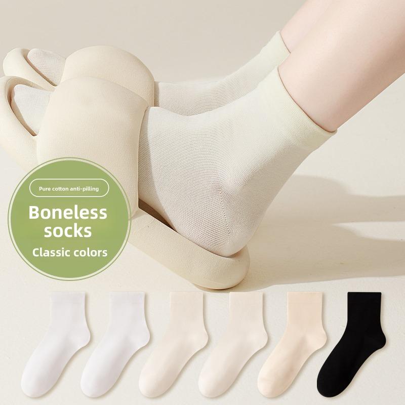 5 Pairs of Female Summer Cotton All Match Pure Color Loose Mouth Anti Bacterial Anti Odor Cotton Socks