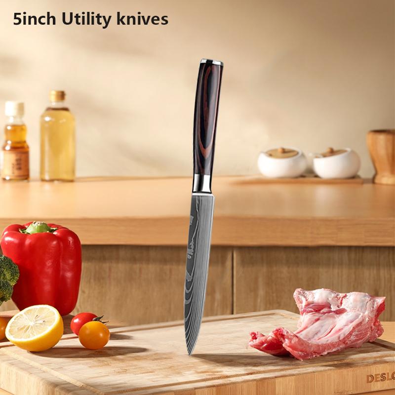 Damascus Laser Japanese Chef Knife Scissor Set Professional Kitchen Knives Santoku Knife Stainless Steel Boning Utility Knife