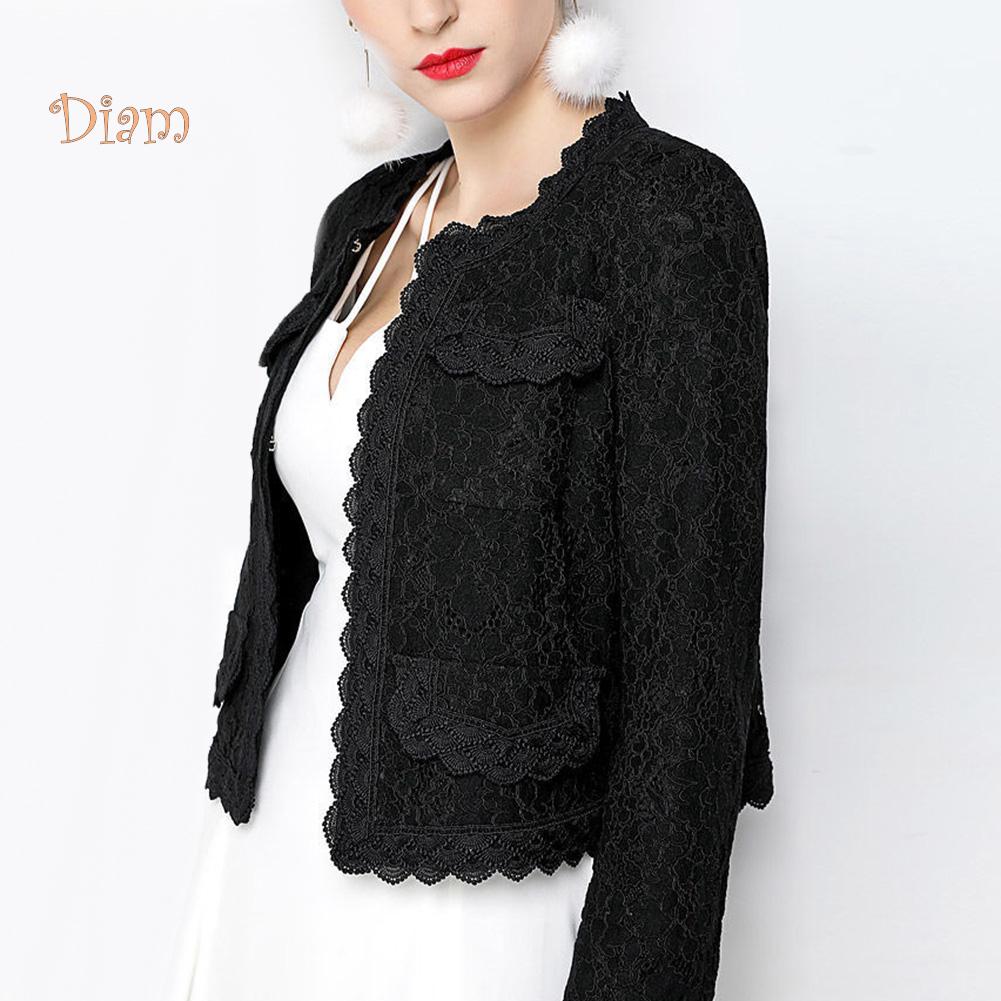 Top Fashion Women Floral Lace Long Sleeve Front Open Slim Short Cardigan Suit Coat