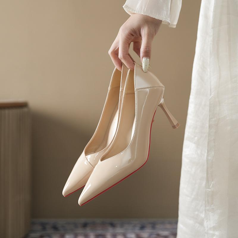 361-16 Classic Red Sole Temperament High Heels Pointed Tip Thin Heel Single Shoes Professional Work Shoes Not Tired Feet Can Step On the Heel