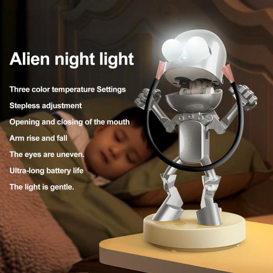 LED Night Light Cute Cartoon Robot Desk Lamp Dimmable Flicker Free USB Rechargeable Bedside Lamp Bedroom Decor