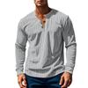 Neues Herren T-Shirt Langarm Basis Vier Knopf Cord Slim Herrenhemd
