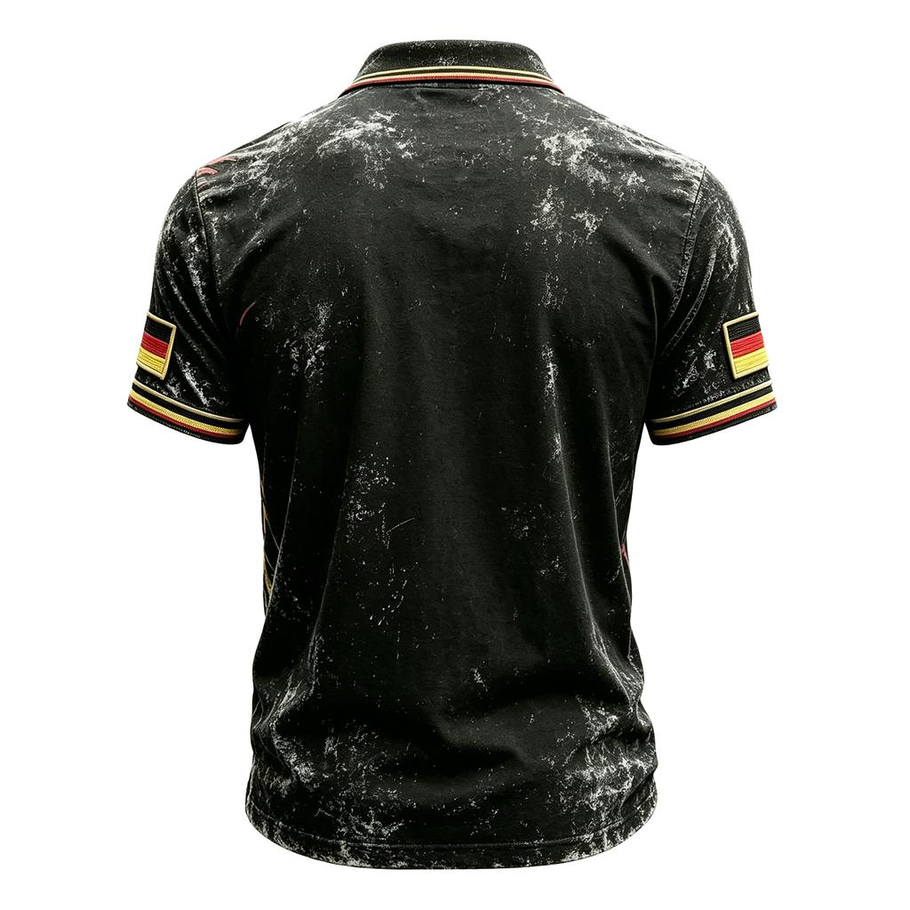 Men's Casual Polo Shirt Short Sleeve Collared Top with Graphic Print and Button Closure Suitable for Everyday Wear and Outdoor Activities