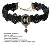 Vintage krajkový náhrdelník Gotický choker s oválným umělým drahokamem Dámský krajkový choker pro Cosplay Denní nošení Kostýmové večírky