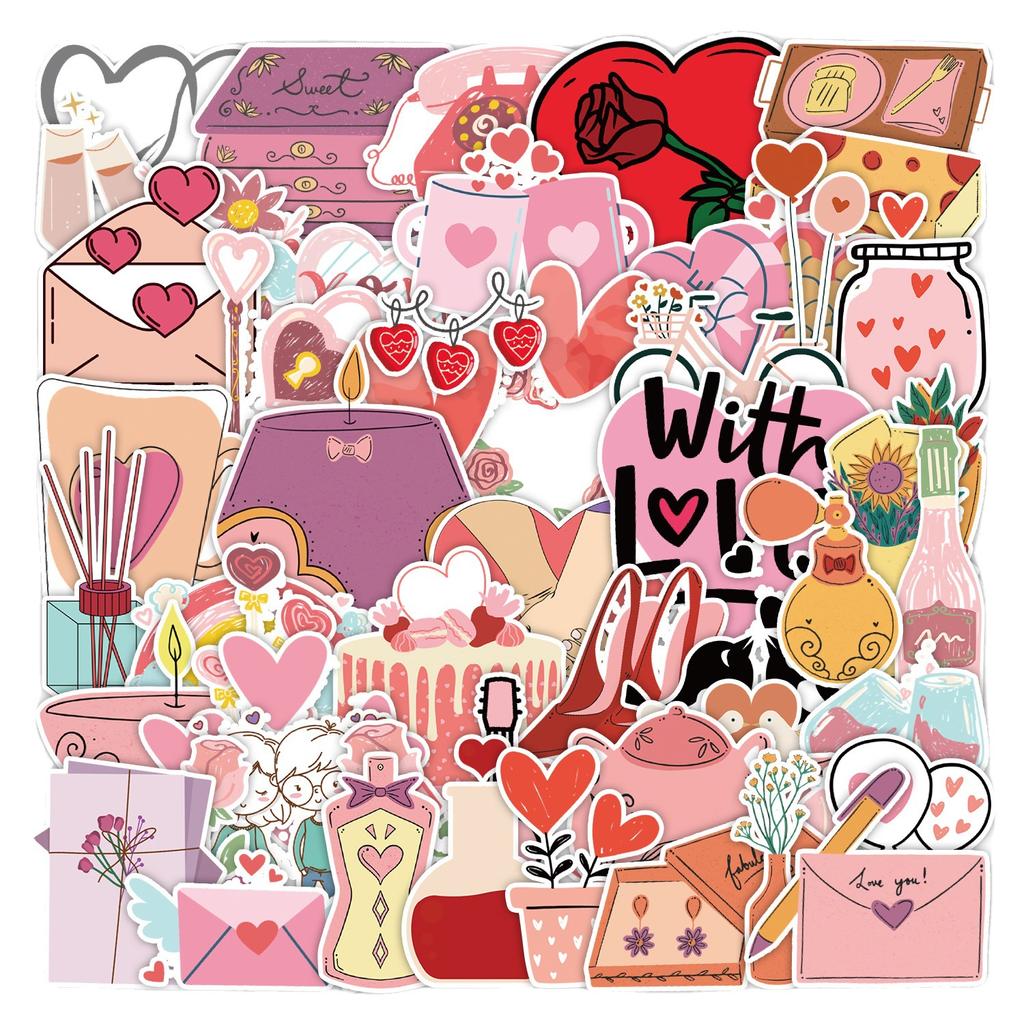 50 Valentine's Day Graffiti Stickers Suitcase Car Notebook Skateboard Water Cup Waterproof Decorative Stickers