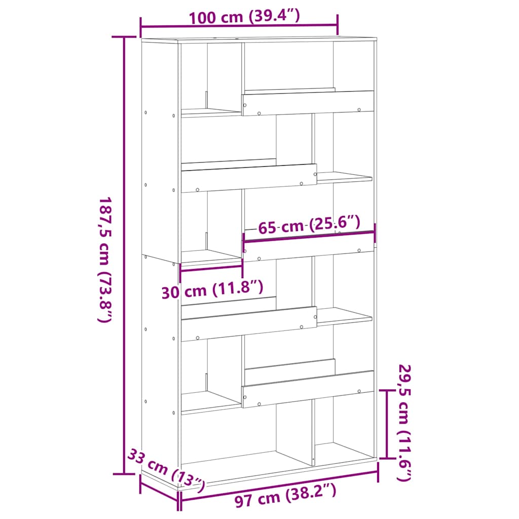 Bookshelf Artisan Oak 100 X 33 X 187.5 Cm Engineered Wood