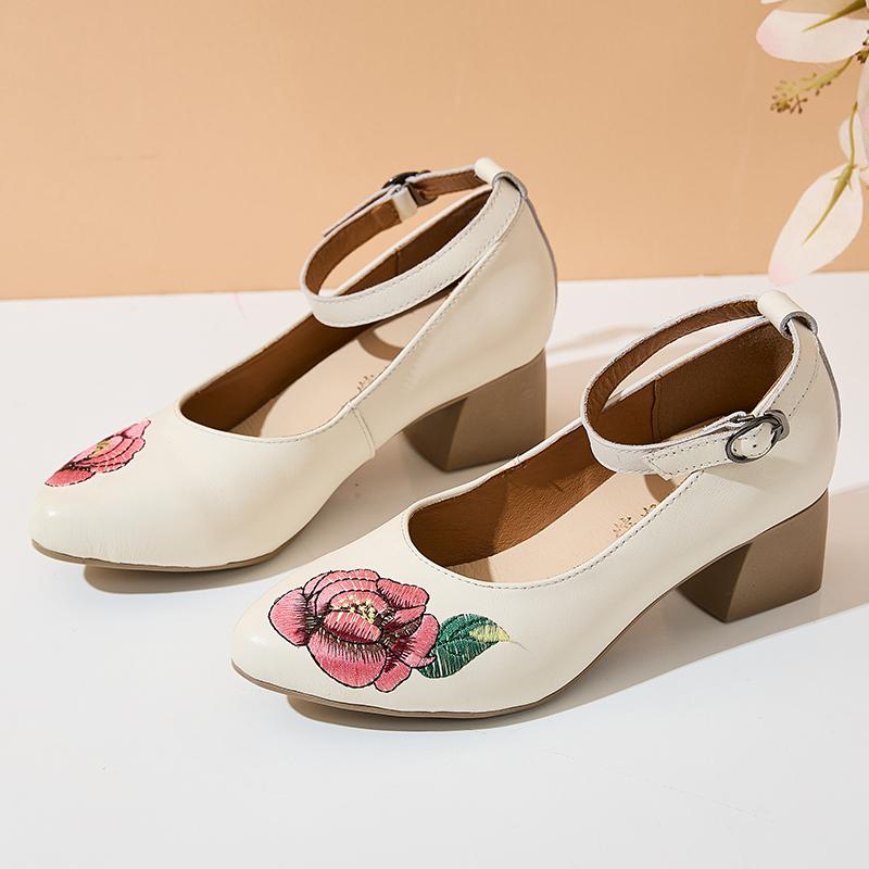 Fashion GKTINOO Handmade 2025 Spring Autumn Comfortable Women Genuine Leather Women's Shoes Pointed Toe Embroidery High Heels Pumps