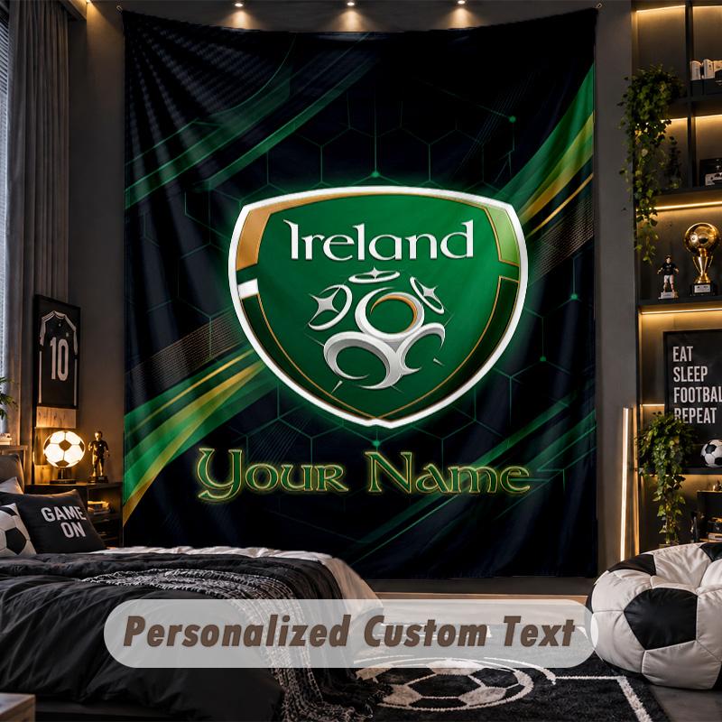 TapestryIreland Rugby Custom Name Text Personalized Wall Hanging Tapestry Home Wall Decor