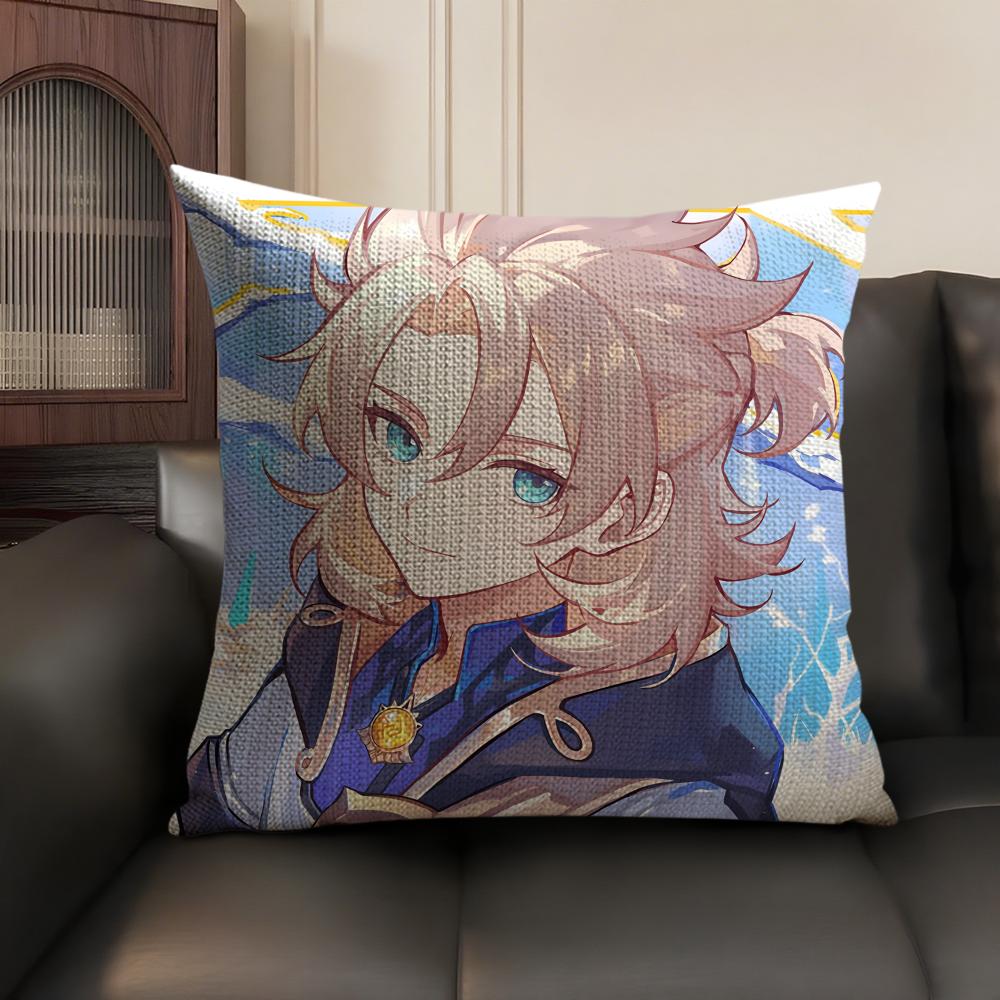 Albedo Cute Genshin Impact Cushion Cover Natural Linen Organic Fabric DoubleSided Printing Sofa Home Decor Gift Pillow Case