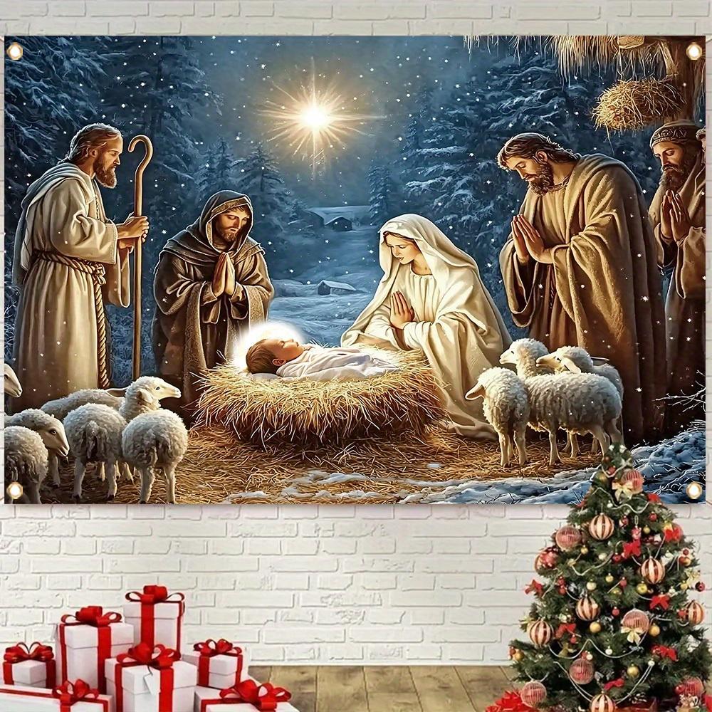 Merry Christmas Jesus Manger Nativity  Backdrop Xmas Decoration Background Winter Backdrop Decorations For Photo Studio Photo Booth Christams Party