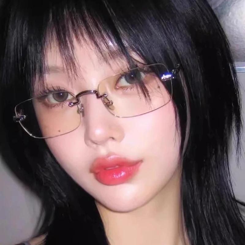 New Transparent Square Rimless Eyeglasses Blue Light Blocking Glasses Fashion Frameless For Women Men Silver Computer Glasses