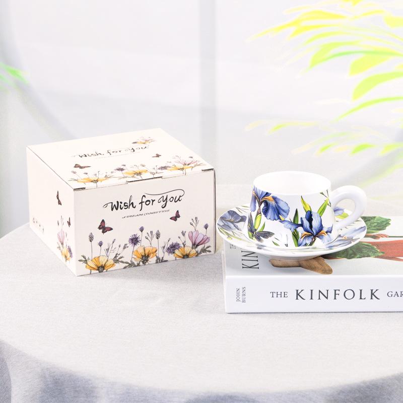 Niche Hand-Painted Floral Ceramic Coffee Cup and Saucer - Luxurious Nordic Design