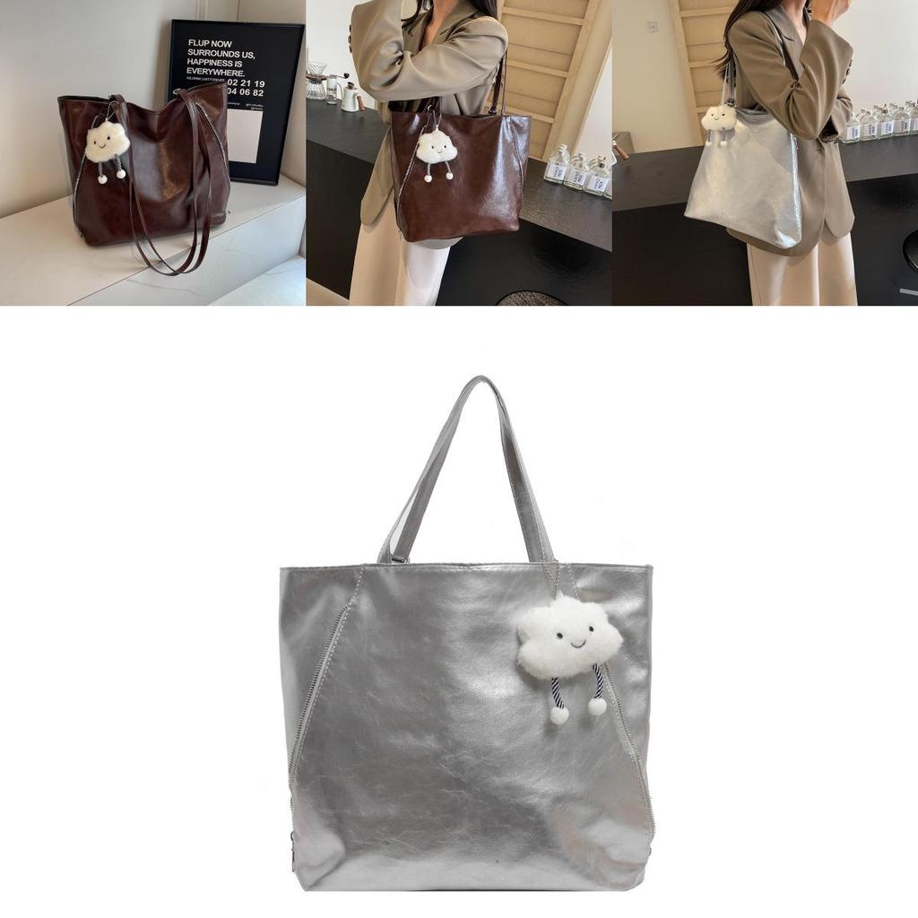 Chic Minimalist Pu Tote Bag Available In Black Beige Silver And Coffee Colors