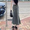 Retro Denim Skirt Women Solid Color A-line Half Dress Fashion Hairy Fishtail Skirt  Girl