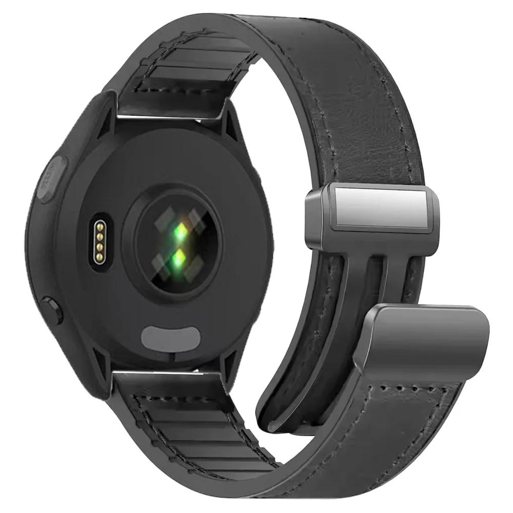 

22 мм 20 мм Кожаный+Силиконовый Ремешок для Garmin Forerunner 55 165 265 965 255 Запасной Браслет Active 5/Vivomove Trend/Venu 3 2 Width 22mm чёрный