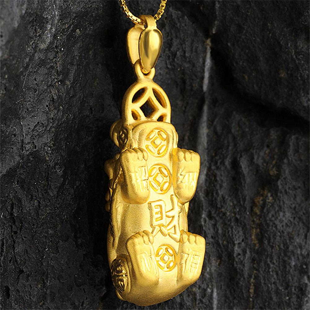 Feng Shui Pi Xiu Pendant Necklace Gold Inlaid Nephrite  Pi Xiu Good Luck Auspicious Pendant For Men Women
