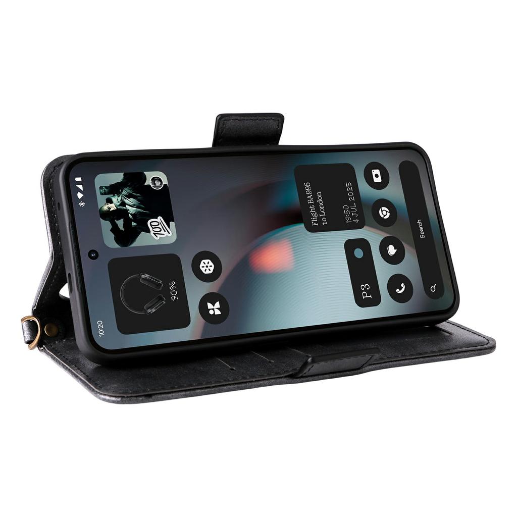 For Nothing Phone (3) 5G Leather Case Magnetic Closure Wallet Stand Phone Cover with Crossbody Strap