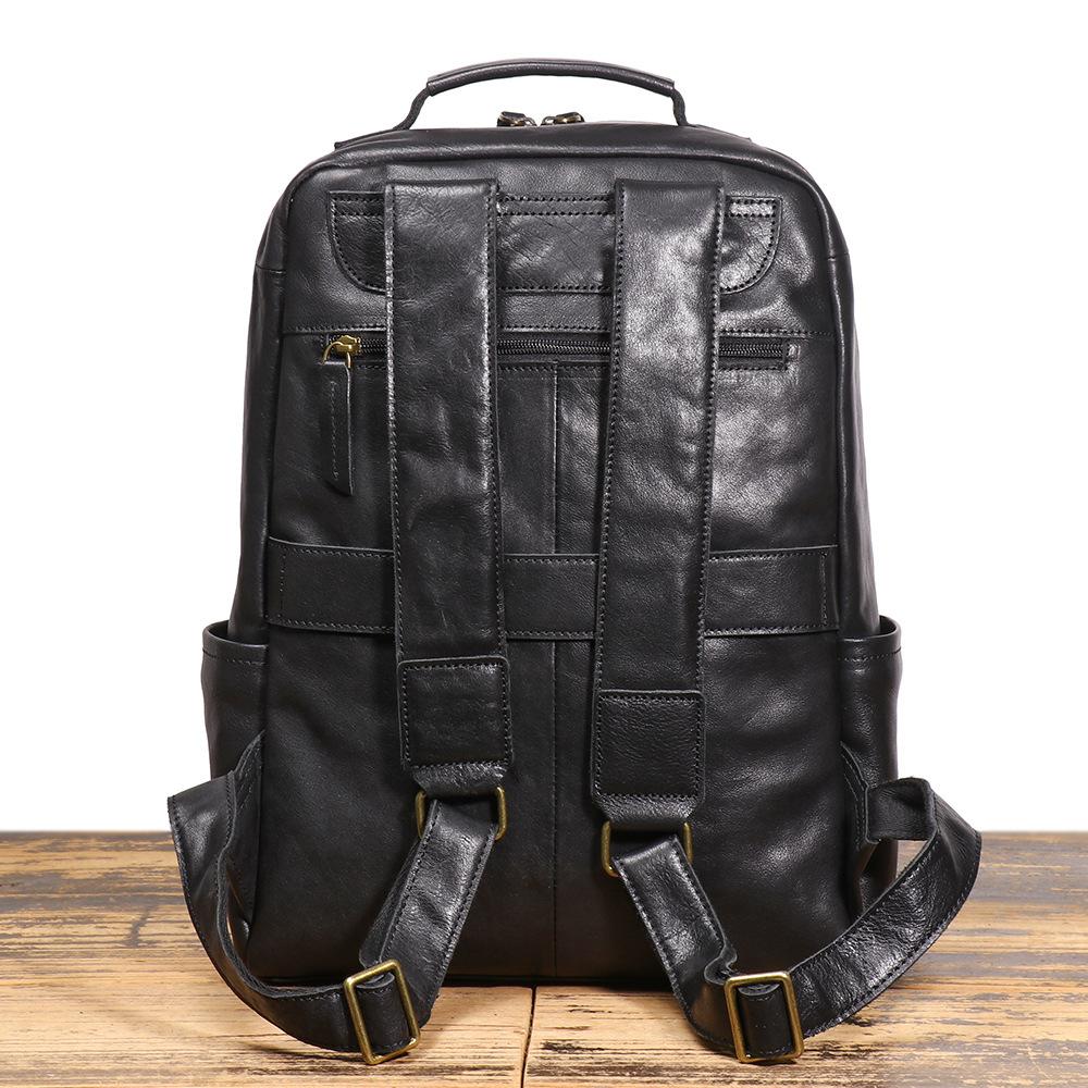 Men'S Genuine Leather Backpack, Cowhide Wear Trolley Case, Business Trip Backpack, Large Capacity Computer Bag