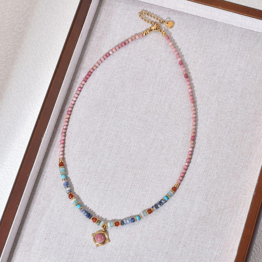 Colorful Natural Stone Pink Veined Beaded Necklace - Women's Light Luxury Fashion Clavicle Chain