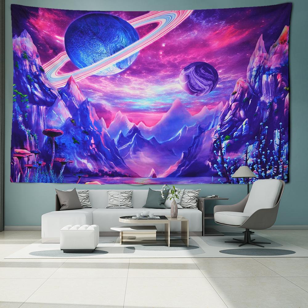 

Фиолетовый планета Космический гобелен настенный абстрактный красочный колдовство эстетика комната хиппи Tapez декор общежития 400x220CM