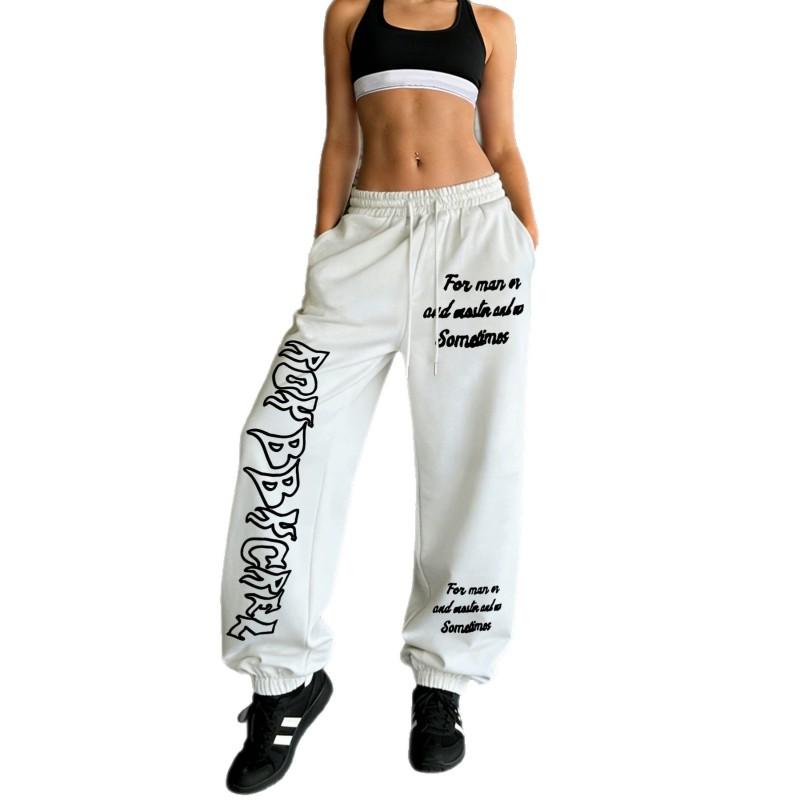 Womens High-Waisted Drawstring Straight Leg Joggers With Geometric Print Hip Hop Streetwear Pants Fall