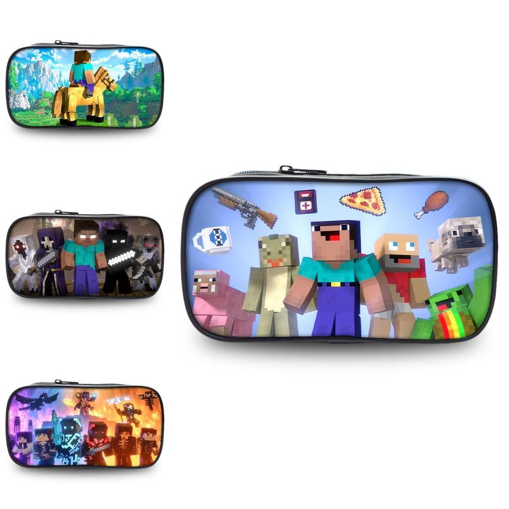 2023 New Large Capacity Kids Minecraft Pencil Case Polyester Cartoon Stationery Bag