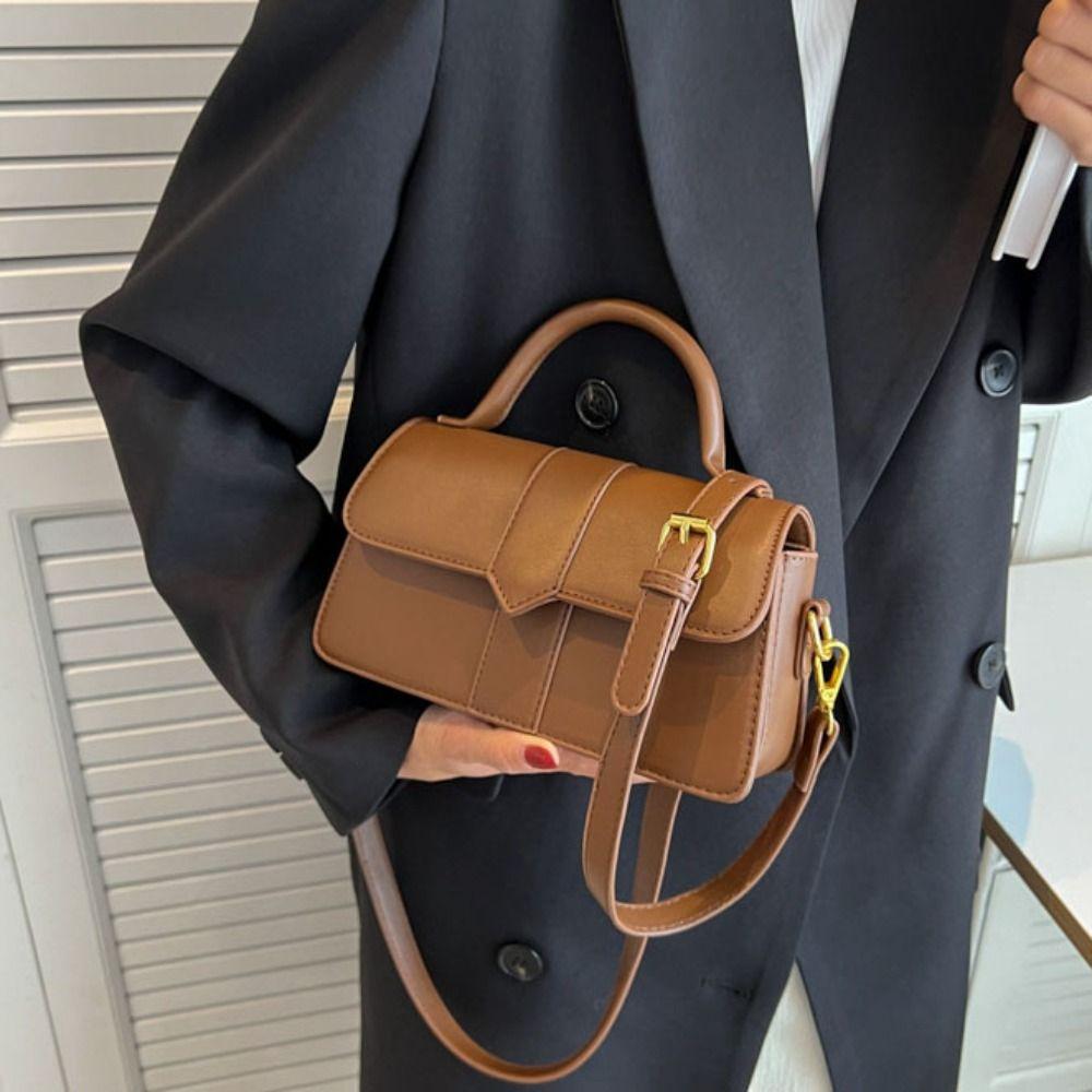 Pu Leather Women Commute Crossbody Bag Square Carrying Vintage Underarm Handbag Minimalist Waterproof Fashion Shoulder Bag