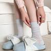 Cream-Colored Cotton Mesh Breathable Mid-Calf Socks with Hollow Floral Pattern, Summer Thin and Slouchy.