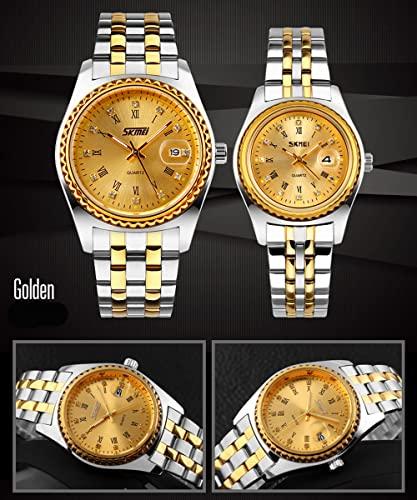 Popular Couple's Watches, Matching Sets for Men and Women, Classic Gold and Silver Designs with Stainless Steel Bands, Waterproof, and Luxurious Desig