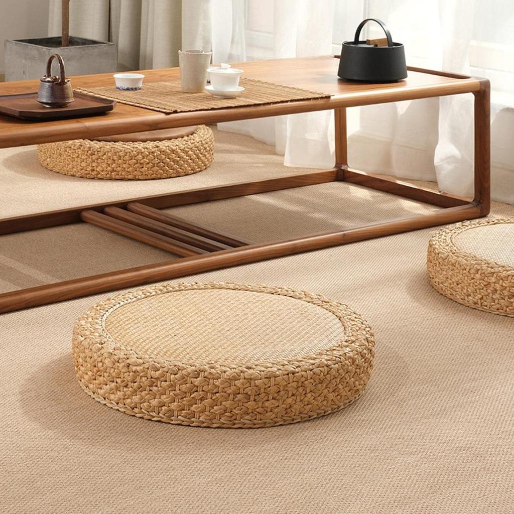 Tatami Floor Pillow Handmade Woven Meditation Cushion Sitting Pad Seating for Balcony Home Decor Office Tea House Indoor