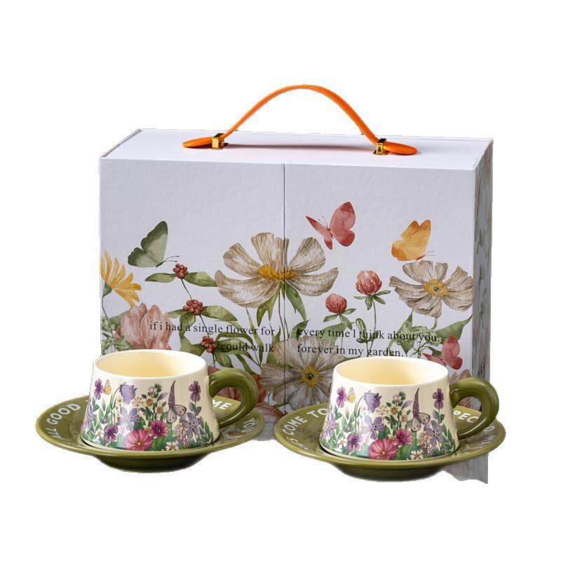The Light Luxury Mug Is Exquisitely Crafted with A High Level of Appearance It Is A Floral Ceramic Coffee Cup and Saucer Gift Box Set