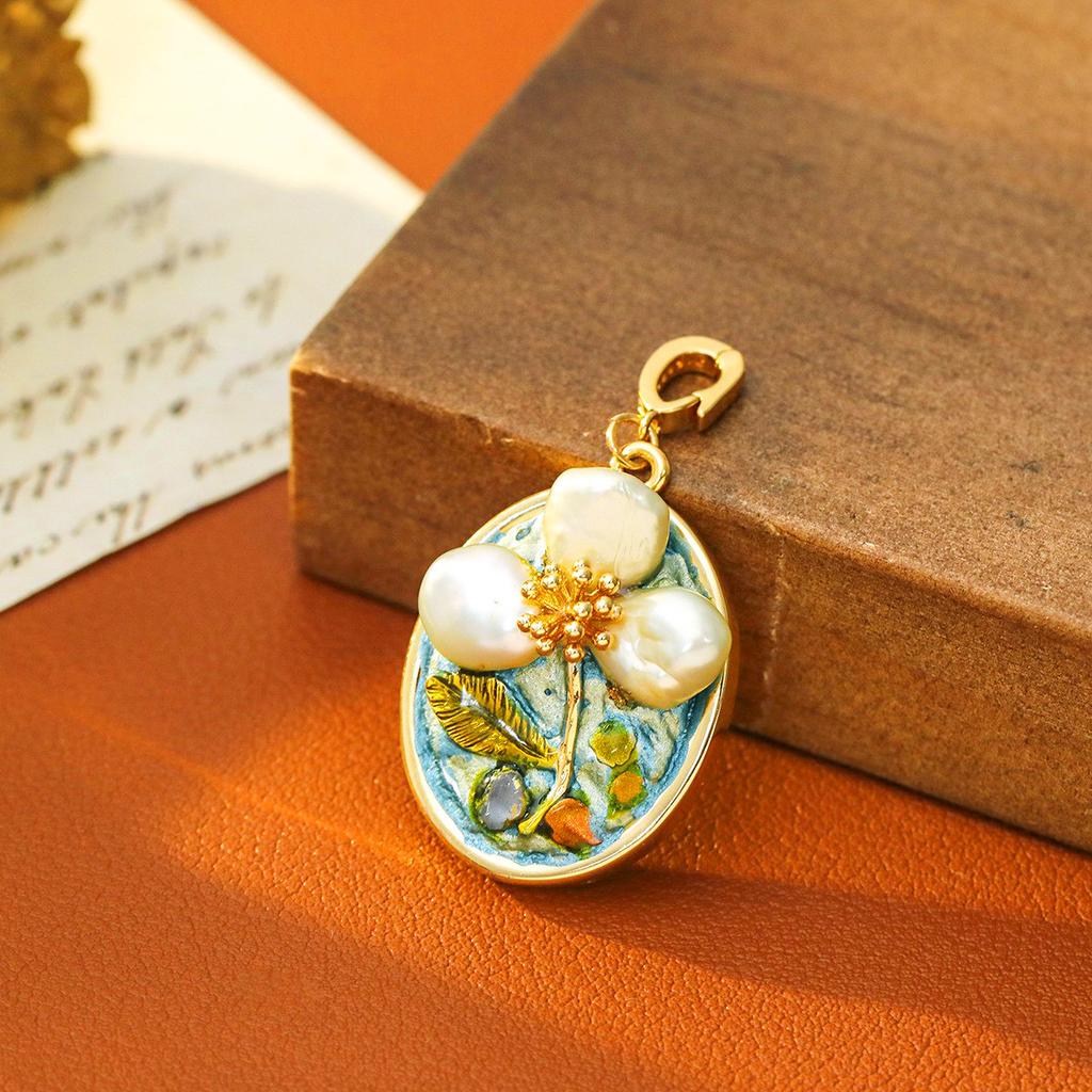 Oil painting style Baroque pendant necklace Women's Monet Garden New Chinese style