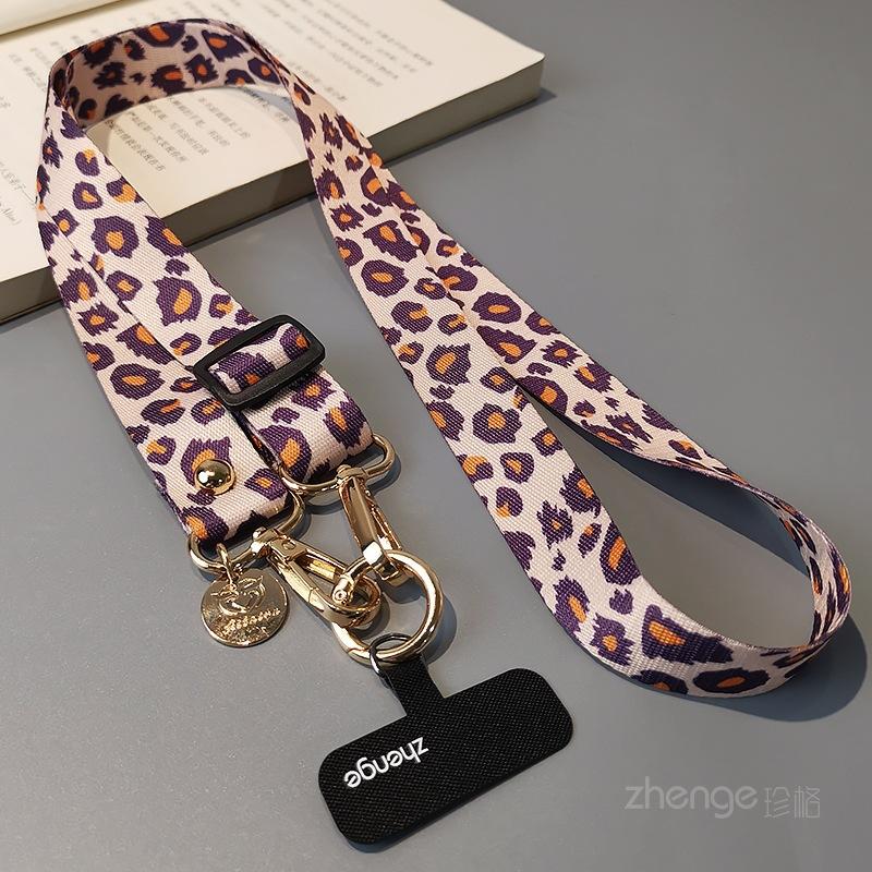Fashion leopard print painted mobile phone lanyard crossbody can carry long ins women's outdoor mobile phone strap rope wide version cloth
