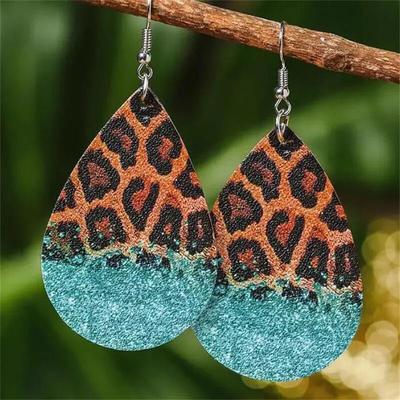 Leopard Print Pattern Dangle Earrings Unique Droplet Shape Timeless Retro Simple Style PU Leather Dangle Type Stylish Jewelry Collection Addition