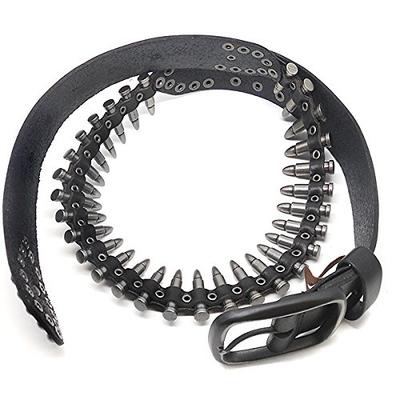 CaseEden Bullet Belt, PU Leather, Punk Rock, Metal, Western Style, Men's Size (Black Bullets)