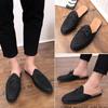 Fashion Men Fashion Half Slippers Black One Step Casual Comfortable Outdoor Slippers Men Business Office Small Leather Shoes Size 38-44