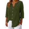 Women's 3/4 Sleeve Button Up Shirt V Neck Dressy Casual Summer Blouses Business Tops Work Collared Shirts