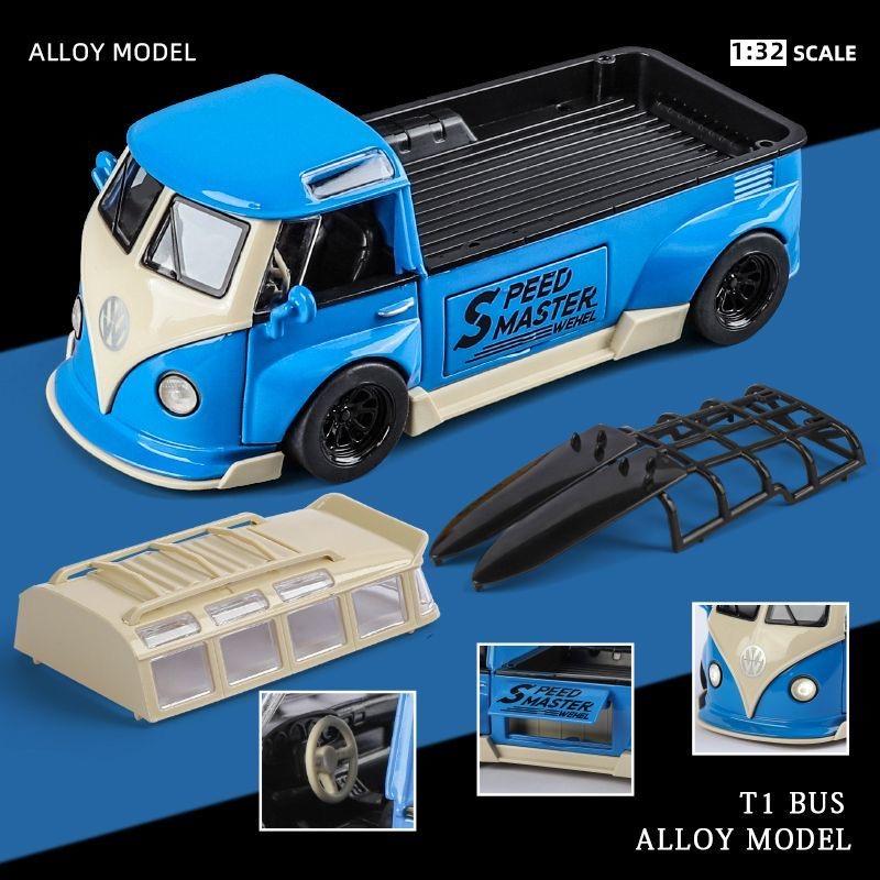 DDM Volkswagen T1 Transporter Bus Modified Simulation Diecast & Toy Vehicles Sounds & Light Pull Back Car 1:32 Alloy Model