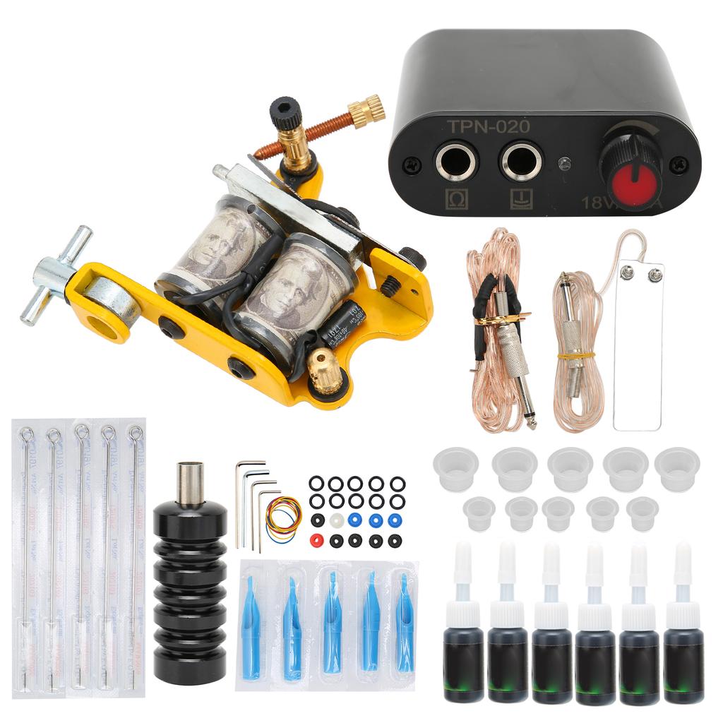 Tattoo Complete Starter Tattoo Kit Professional Coil Tattoo Machine Foot Pedal Needles Grip Power