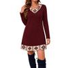 Tunica Casual da Donna a Girocollo a Manica Lunga con Patchwork a Quadri di Media Lunghezza