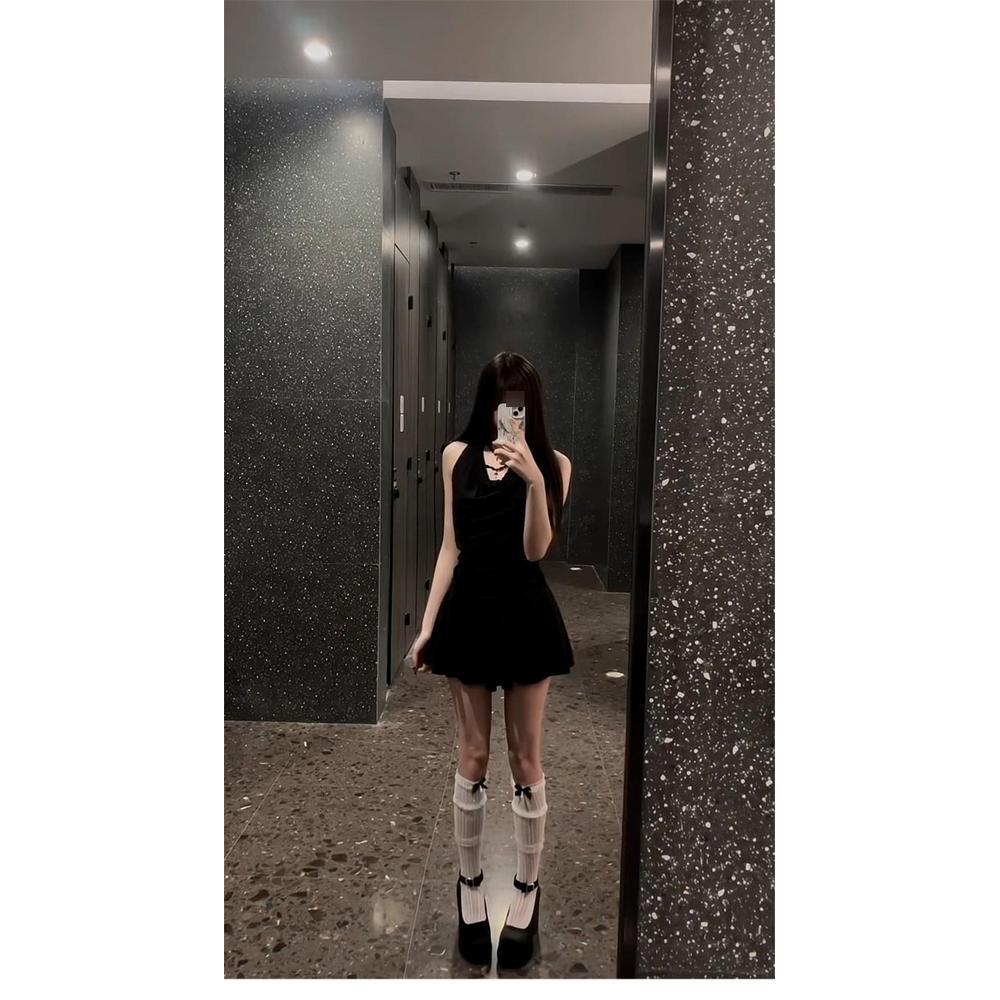 Black Neck Fake Two-piece Lace Dress for Women's Summer Leisure New Style Slim Neck Skirt