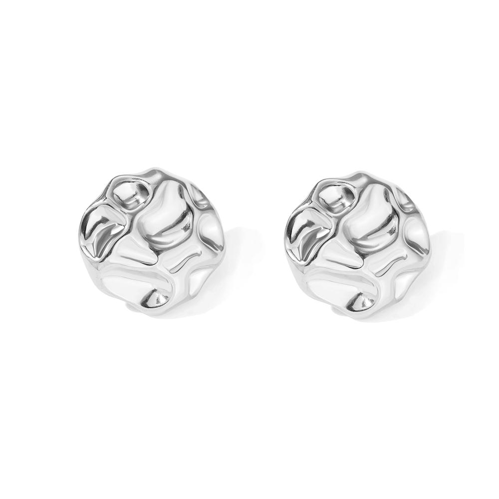 Round Irregular Stone-Shaped Pleated Gold Stainless Steel Stud Earrings for Women Vintage Korean Design Studs Jewelry Set