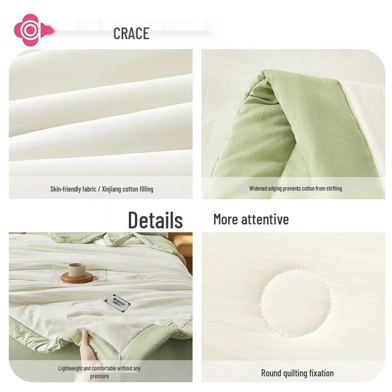 Grace 7A Antibacterial 100% Cotton Summer Quilt, Mint Green