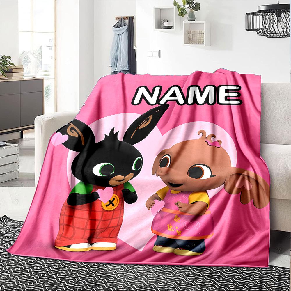 Customizable Bing Bunny2 Throw Blanket – Personalized Name, All-Season Cozy Snug Blanket, Machine Washable, Personalized Blanket