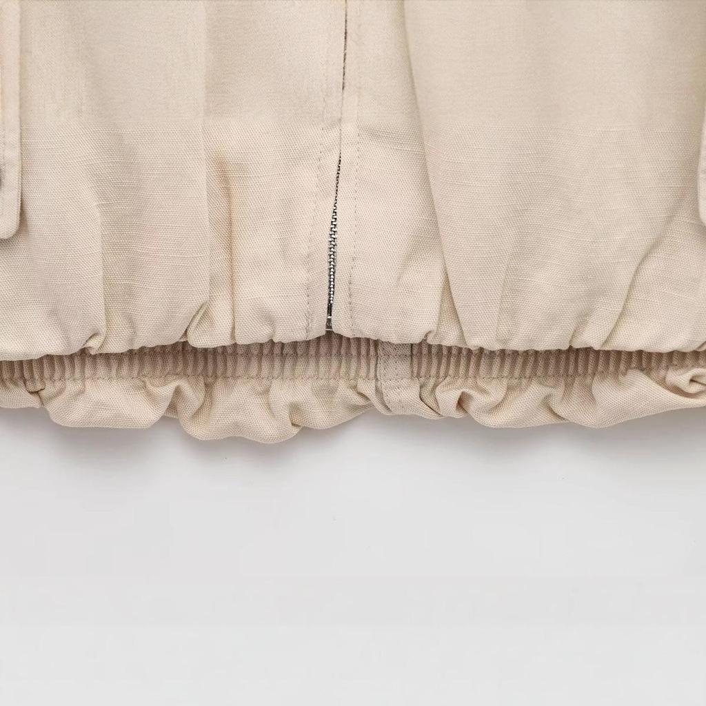 2025 Spring Women's European & American Style Linen Blend Bomber Jacket
