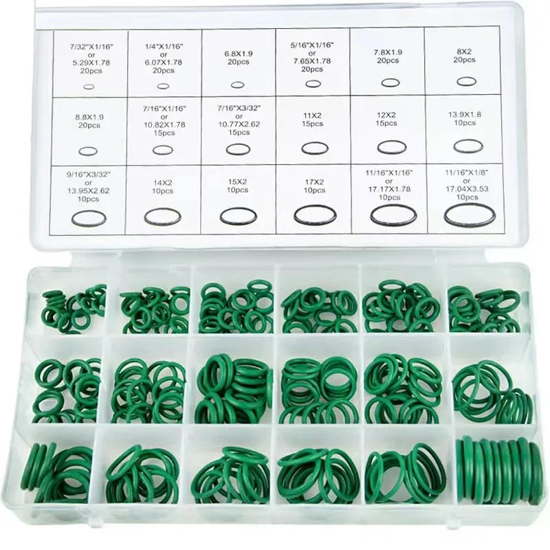 

Универсальные резиновые уплотнительные кольца 18 размеров Компрессор Автомобильный кондиционер Уплотнительные кольца Прокладка Авторемонт Шайба Прокладки 270PCS-(1 Pack) зелёный