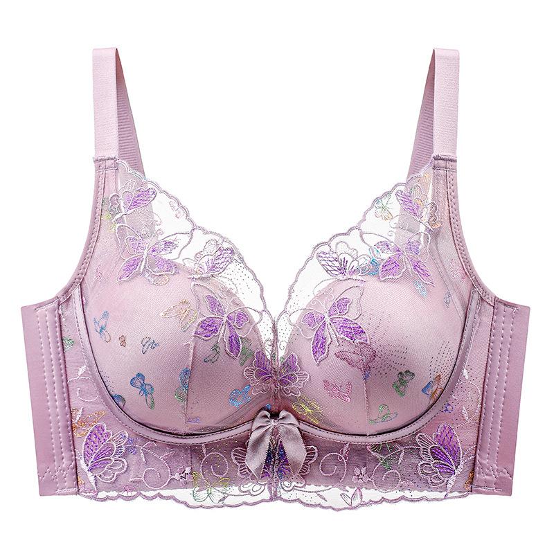 

Регулируемый бюстгальтер для сбора груди с кружевом «бабочка», кружевной бюстгальтер без косточек, бюстгальтер против провисания 40/90B фиолетовый