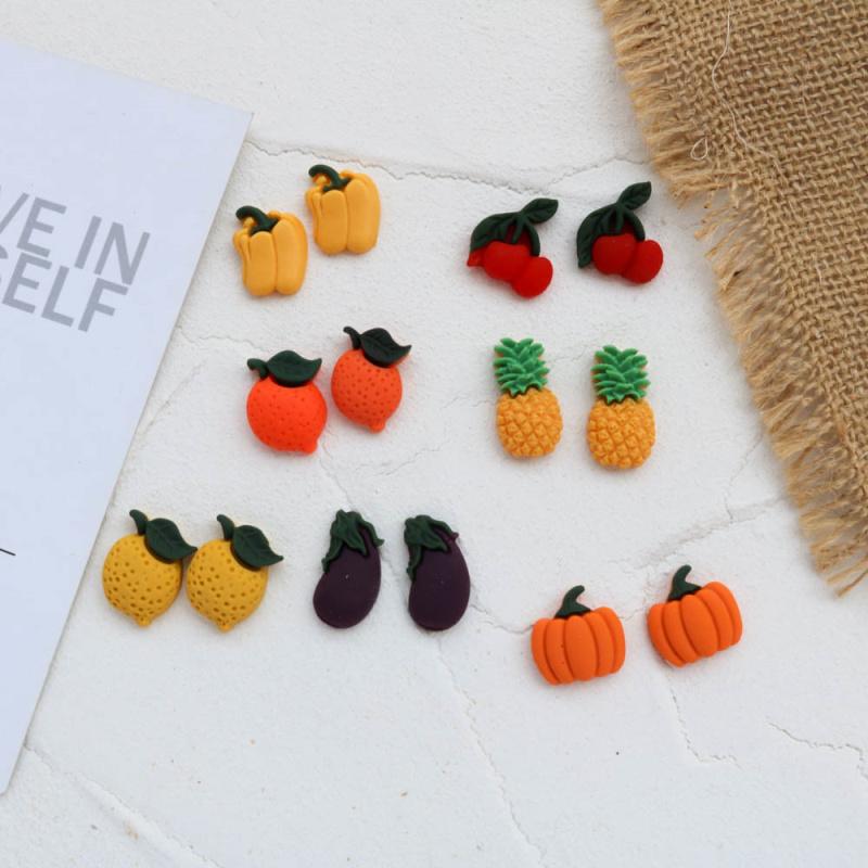 Cute Fruits Vegetable Resin Stud Earrings For Women Cute Summer Cherry Avocado Lemon Shaped Girl Ear Jewelry Gifts