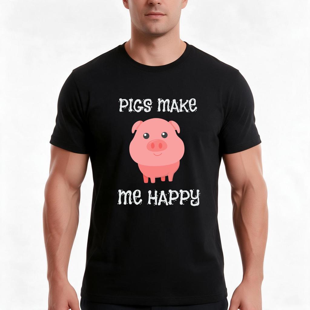 Adorable Pigs Make Me Happy Cute Piglet Pig Girl Tshirt Summer Casual Cotton Tee Oversized Streetwear Tops Unisex Unisex Unisex