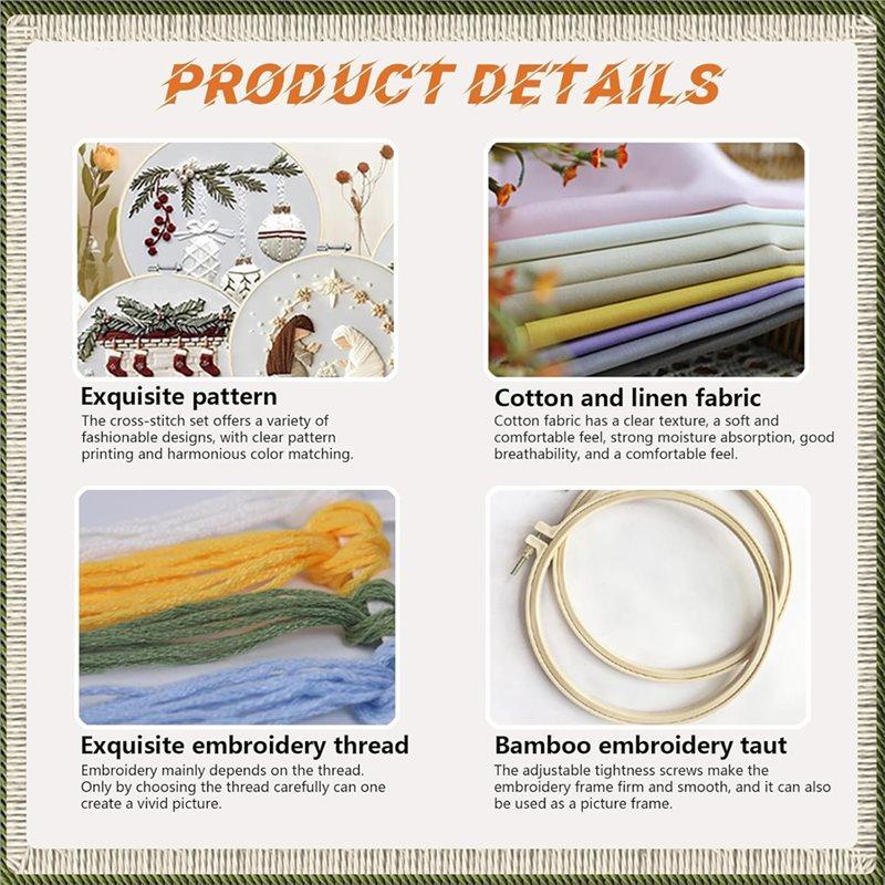 Christmas Embroidery Kits 4 Sets For Adults, For Beginners, Includes Pattern& Crossstitch Projects